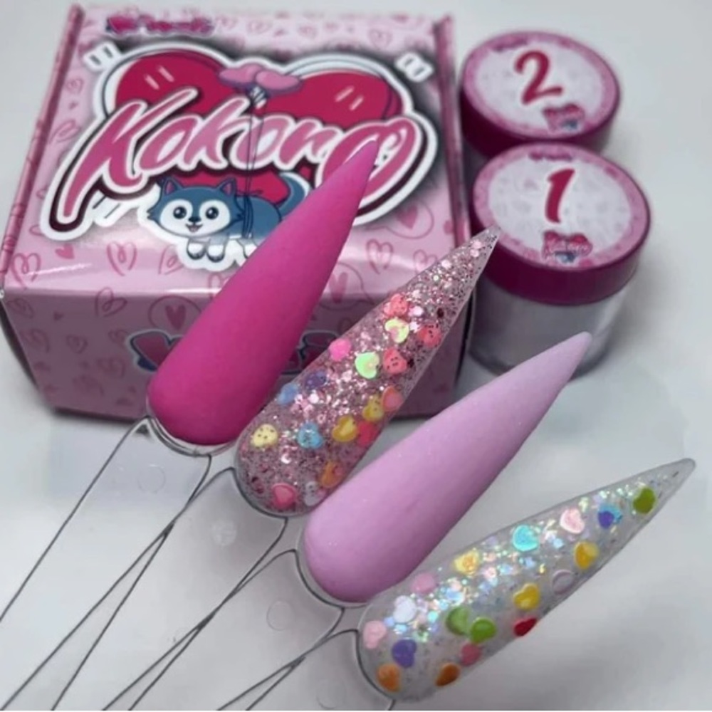 Wapizima Kokoro Pink and Glitter Nail Acrylic Powder 4 Piece Set